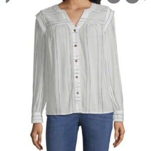 Womens Striped Long Sleeve Peasant Top, XS - NEW